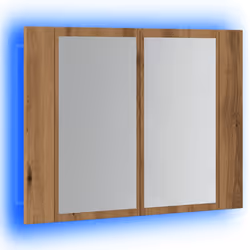 vidaXL LED Bathroom Mirror Cabinet Washroom Mirror Storage Cupboard Organiser - artisan oak