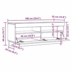 vidaXL TV Cabinet with LED Lights Entertainment Centre TV Stand Media TV Unit - old wood, 100 x 35 x 40 cm - Additional view 3