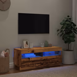 vidaXL TV Cabinet with LED Lights Entertainment Centre TV Stand Media TV Unit - old wood, 100 x 35 x 40 cm - Additional view 4