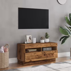 vidaXL TV Cabinet with LED Lights Entertainment Centre TV Stand Media TV Unit - old wood, 80 x 35 x 40 cm - Additional view 2