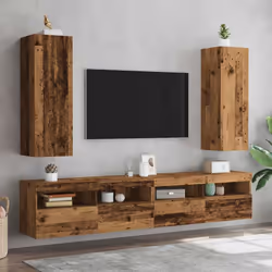 vidaXL TV Cabinet Engineered Wood Wall Mounted Stand Living Room TV Console - old wood, 2 pcs