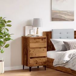 vidaXL Bed Cabinets with Metal Legs Nightstand Side Table Storage Bed Table - old wood