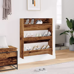 vidaXL Wall Shoe Cabinet Shoe Rack Hall Shoe Storage Cupboard Engineered Wood - old wood - Additional view 2