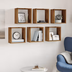 vidaXL Wall Shelves Floating Rack Display Shelf Bookshelf Engineered Wood - old wood, 30 x 15 x 30 cm/ 6 pcs - Additional view 2