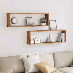 vidaXL Wall Shelves Floating Rack Display Shelf Bookshelf Engineered Wood - old wood, 100 x 15 x 30 cm/ 2 pcs - Additional view 2