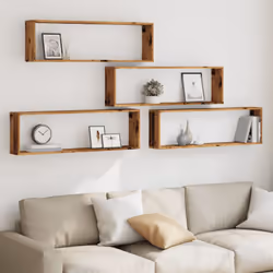 vidaXL Wall Shelves Floating Rack Display Shelf Bookshelf Engineered Wood - old wood, 100 x 15 x 30 cm/ 4 pcs