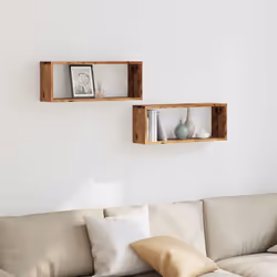 vidaXL Wall Shelves Floating Rack Display Shelf Bookshelf Engineered Wood - old wood, 2 pcs