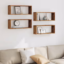 vidaXL Wall Shelves Floating Rack Display Shelf Bookshelf Engineered Wood - old wood, 4 pcs