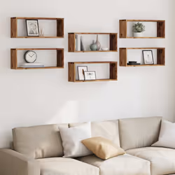 vidaXL Wall Shelves Floating Rack Display Shelf Bookshelf Engineered Wood - old wood, 6 pcs