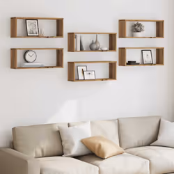 vidaXL Wall Shelves Floating Rack Display Shelf Bookshelf Engineered Wood - artisan oak, 6 pcs