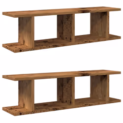 vidaXL 2x Wall Shelf Wall-Mounted Shelf Hanging Floating Shelf Engineered Wood - old wood, 75 x 18 x 20 cm