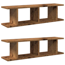 vidaXL 2x Wall Shelf Wall-Mounted Shelf Hanging Floating Shelf Engineered Wood - old wood, 75 x 18 x 20 cm