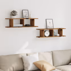 vidaXL 2x Wall Shelf Wall-Mounted Shelf Hanging Floating Shelf Engineered Wood - old wood, 75 x 18 x 20 cm