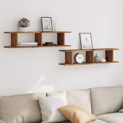 vidaXL 2x Wall Shelf Wall-Mounted Shelf Hanging Floating Shelf Engineered Wood - old wood, 90 x 18 x 20 cm
