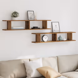 vidaXL 2x Wall Shelf Wall-Mounted Shelf Hanging Floating Shelf Engineered Wood - old wood, 105 x 18 x 20 cm