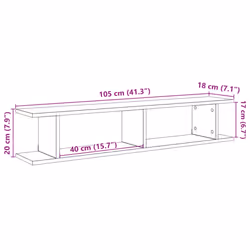 vidaXL 2x Wall Shelf Wall-Mounted Shelf Hanging Floating Shelf Engineered Wood - old wood, 105 x 18 x 20 cm