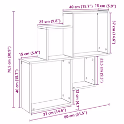 vidaXL Wall Cube Shelf Hanging Wall-Mounted Floating Shelf Engineered Wood - old wood