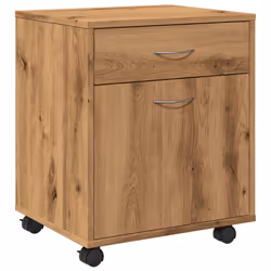 vidaXL Rolling Cabinet Office Side Table Hall Drawer Cabinet Engineered Wood - artisan oak