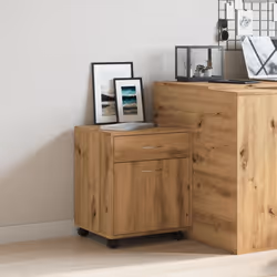 vidaXL Rolling Cabinet Office Side Table Hall Drawer Cabinet Engineered Wood - artisan oak