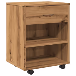 vidaXL Rolling Cabinet Office Side Table Hall Drawer Cabinet Engineered Wood - artisan oak