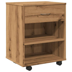 vidaXL Rolling Cabinet Office Side Table Hall Drawer Cabinet Engineered Wood - artisan oak