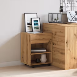 vidaXL Rolling Cabinet Office Side Table Hall Drawer Cabinet Engineered Wood - artisan oak