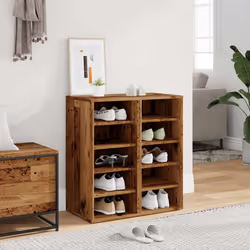 vidaXL 1/2x Shoe Bench Chipboard Shoe Organiser Rack Hall Bench Multi Colours - old wood, 2 pcs - Additional view 3