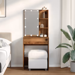 vidaXL Dressing Table with LED Cosmetic Table Makeup Vanity Desk Old Wood