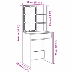 vidaXL Dressing Table with LED Cosmetic Table Makeup Vanity Desk Old Wood