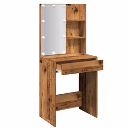 vidaXL Dressing Table with LED Cosmetic Table Makeup Vanity Desk Old Wood - Additional view 4