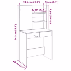 vidaXL Dressing Table with Mirror Bedroom Makeup Vanity Desk Cosmetic Table - artisan oak - Additional view 10