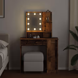 vidaXL Dressing Table with LED Vanity Table Makeup Vanity Desk Cosmetic Table - old wood