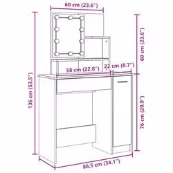 vidaXL Dressing Table with LED Vanity Table Makeup Vanity Desk Cosmetic Table - old wood
