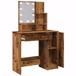 vidaXL Dressing Table with LED Vanity Table Makeup Vanity Desk Cosmetic Table - old wood - Additional view 8