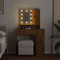vidaXL Dressing Table with LED Vanity Table Makeup Vanity Desk Cosmetic Table - artisan oak