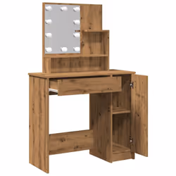 vidaXL Dressing Table with LED Vanity Table Makeup Vanity Desk Cosmetic Table - artisan oak - Additional view 8