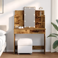vidaXL Dressing Table with LED Lights Cosmetic Table Makeup Desk - old wood