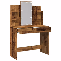 vidaXL Dressing Table with LED Lights Cosmetic Table Makeup Desk - old wood - Additional view 5