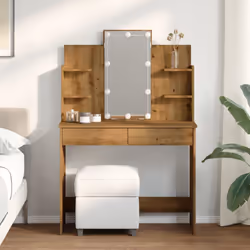 vidaXL Dressing Table with LED Lights Cosmetic Table Makeup Desk - artisan oak