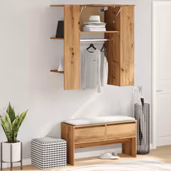 vidaXL Hallway Cabinet Wall Mounted Cabinet Hall Shelving Engineered Wood - artisan oak