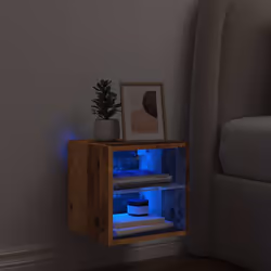 vidaXL TV Wall Cabinet with LED Lights Old Wood 30x28.5x30 cm floating TV unit - Additional view 4