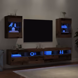 vidaXL TV Wall Cabinets with LED Lights 2 pcs Old Wood 40x30x60,5 cm - Additional view 2