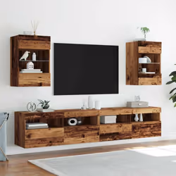 vidaXL TV Wall Cabinets with LED Lights 2 pcs Old Wood 40x30x60,5 cm - Additional view 3