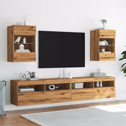 vidaXL TV Wall Cabinets with LED Lights 2 pcs Artisan Oak 40x30x60,5 cm - Additional view 3