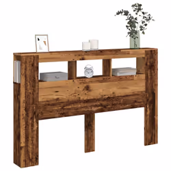 vidaXL LED Headboard Bed Header Bedroom Storage Bed Headboard Engineered Wood - old wood, 160 x 18.5 x 103.5 cm - Additional view 4