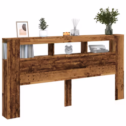 vidaXL LED Headboard Bed Header Bedroom Storage Bed Headboard Engineered Wood - old wood, 200 x 18.5 x 103.5 cm - Additional view 4