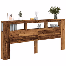 vidaXL LED Headboard Bed Header Bedroom Storage Bed Headboard Engineered Wood - old wood - Additional view 4