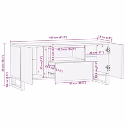 vidaXL TV Cabinet Black 105x33x46 cm Solid Wood Mango TV stand TV sideboard