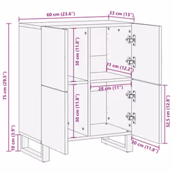 vidaXL Sideboard Black 60x33x75 cm Solid Wood Mango storage cabinet - Additional view 10