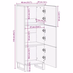 vidaXL Highboard Black 40x33x110 cm Solid Wood Mango side cabinet - Additional view 10